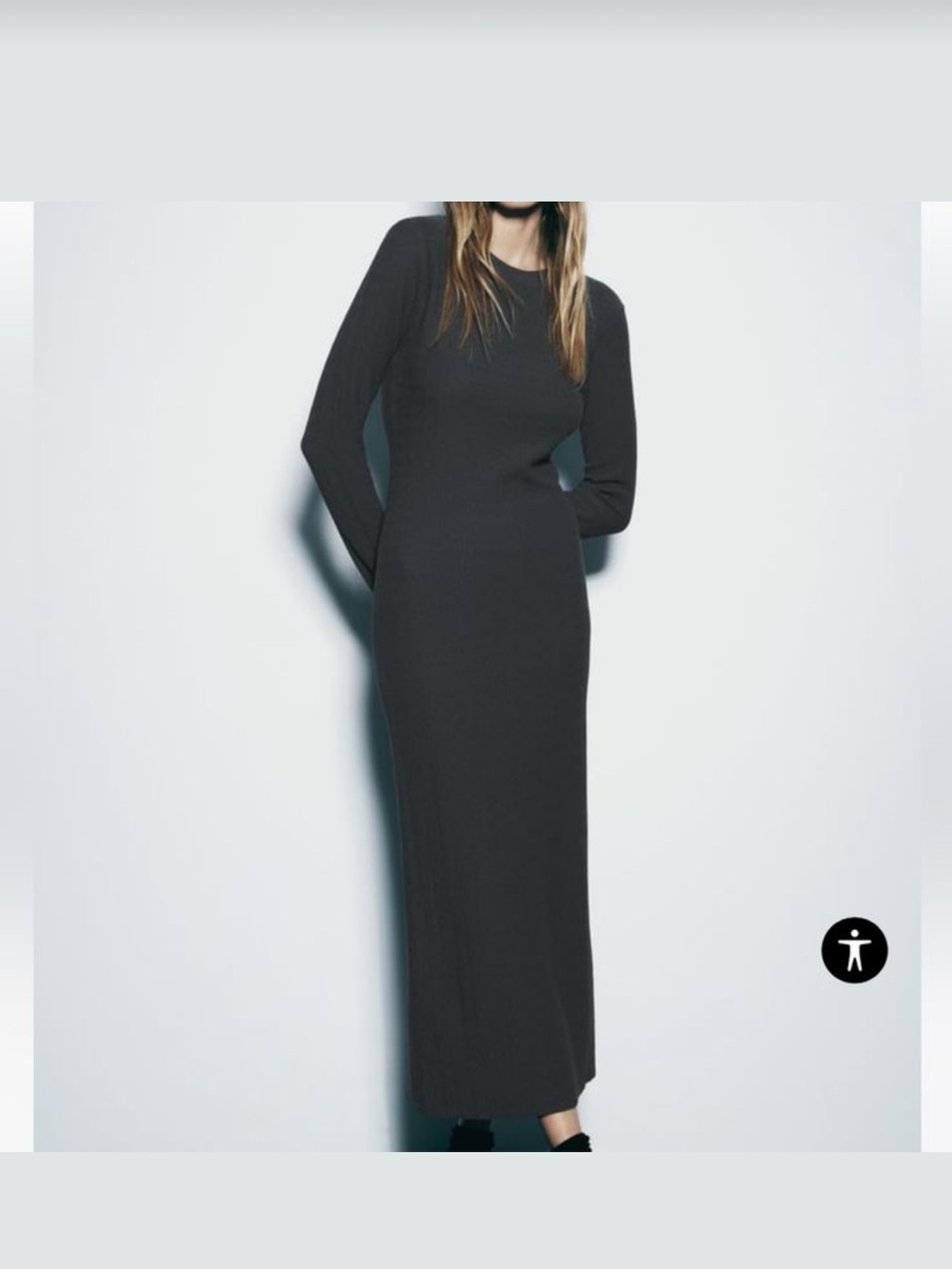 Zara Dark Gray Long-Sleeve Midi / maxi Dress